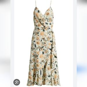 CHELSEA 28 Faux Wrap Midi Dress In Green Coral Femme Bohem